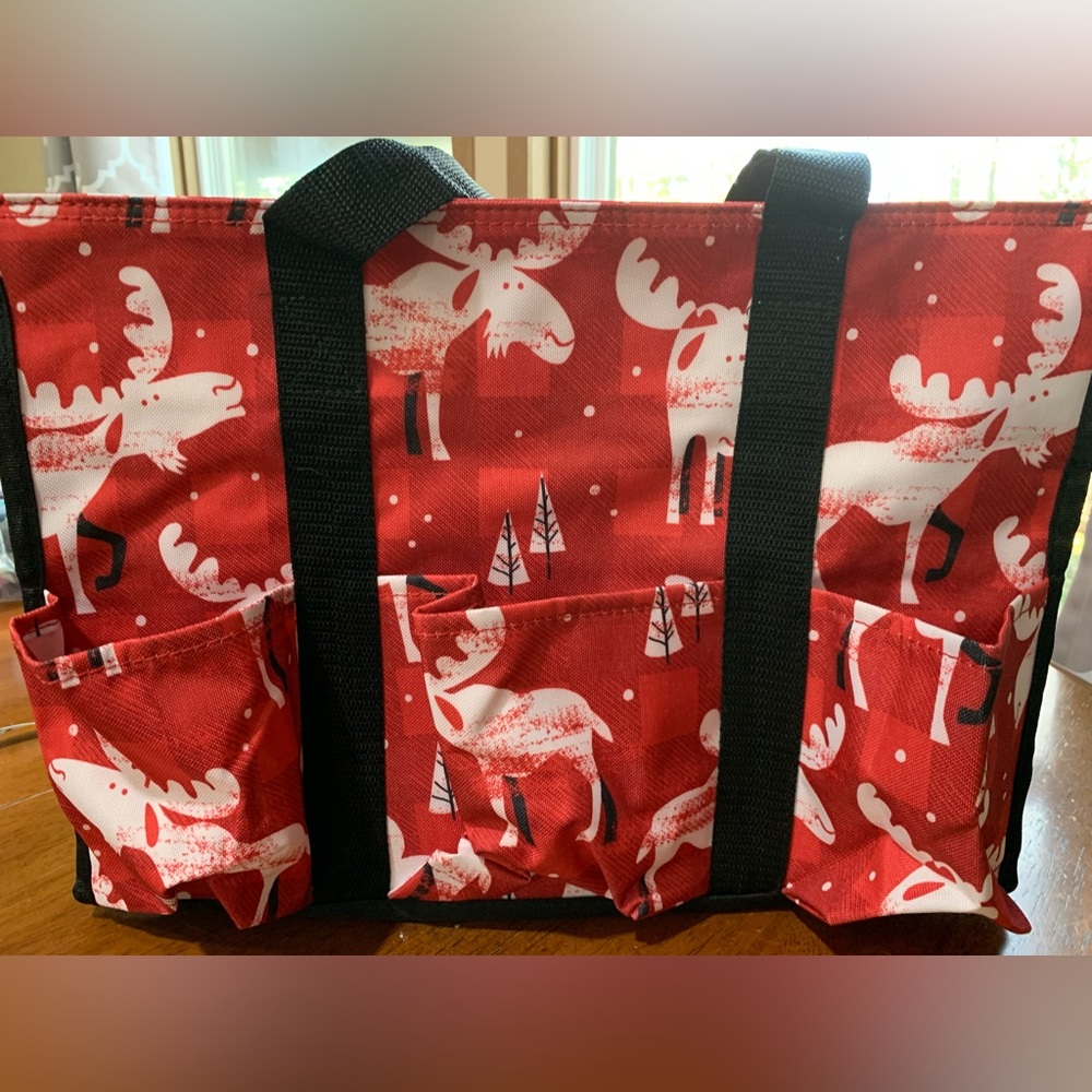 thirty-one EUC Zip-Top Organizing Tote Red White and Black Moose
